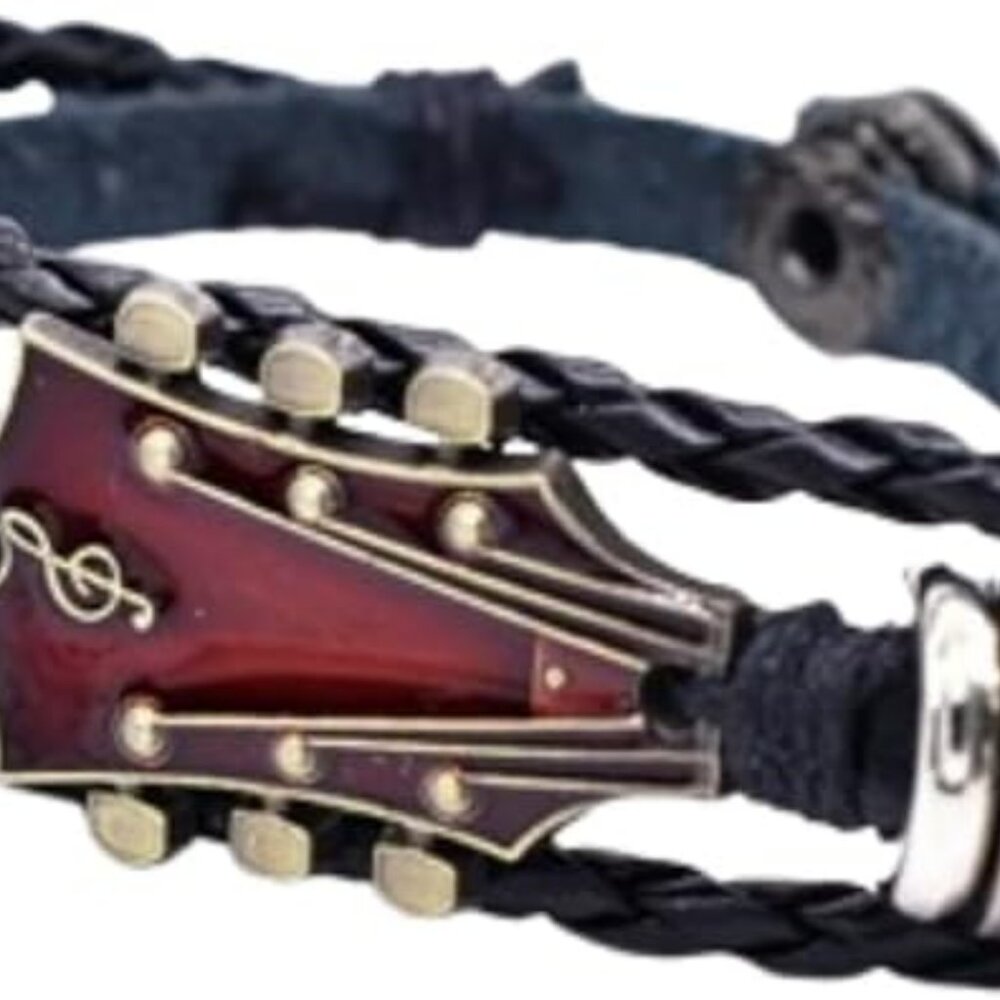 Guitar Bracelet Retro Musical Guitar Leather Bangle Wristband‎ Faux Leather
